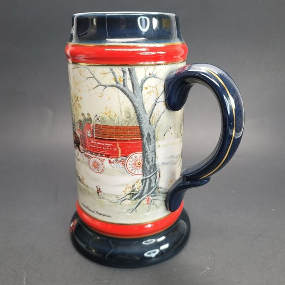 Budweiser Mug 1990 Holiday Beer Stein Clydesdales An American Tradition Pd49 - Picture 5 of 7
